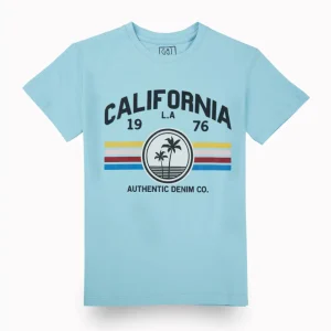 Gini And Jony Boys Light Blue Graphic Print Cotton T-Shirt Half Sleeves