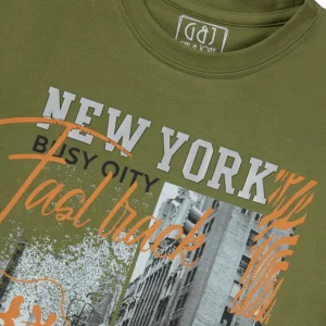 Gini And Jony Boys Olive Graphic Print Cotton T-Shirt Half Sleeves
