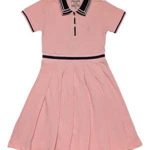 Gini And Jony Girls Pink Color Block Cotton Dress Half Sleeves