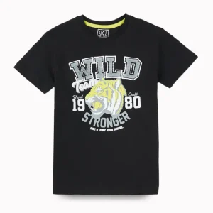 Gini And Jony Boys Black Graphic Print Cotton T-Shirt Half Sleeves