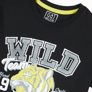 Gini And Jony Boys Black Graphic Print Cotton T-Shirt Half Sleeves