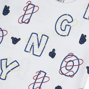 Gini And Jony Boys White Alphabetical Print Cotton T-Shirt Half Sleeves