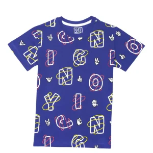 Gini And Jony Boys Blue Alphabetic Print Cotton T-Shirt Half Sleeves