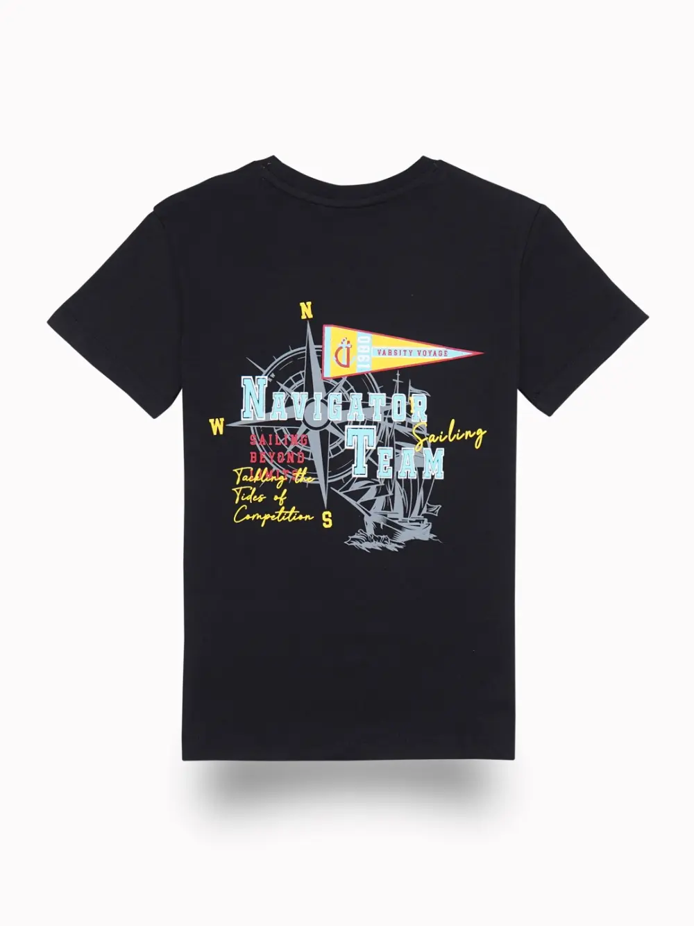 Gini And Jony Boys Black Graphic Print Cotton T-Shirt Half Sleeves