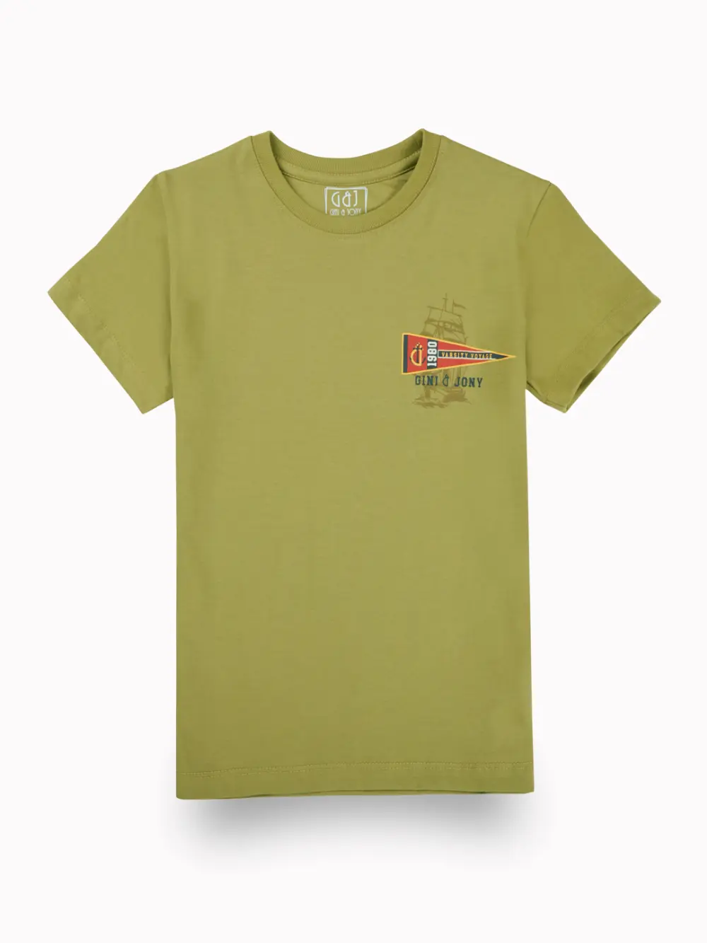 Gini And Jony Boys Olive Graphic Print Cotton T-Shirt Half Sleeves