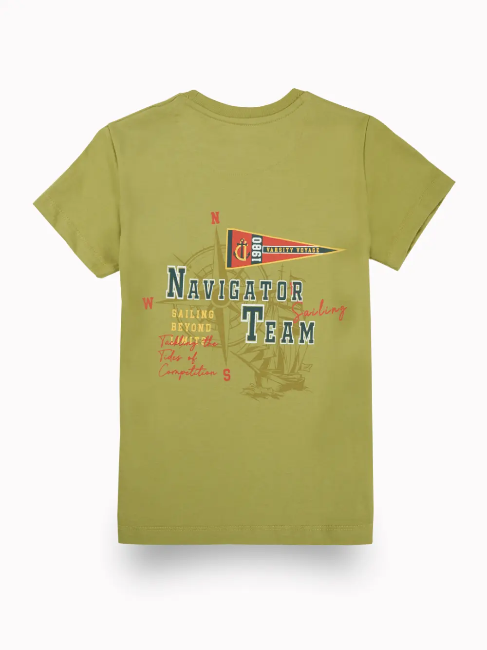 Gini And Jony Boys Olive Graphic Print Cotton T-Shirt Half Sleeves