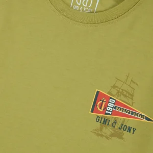 Gini And Jony Boys Olive Graphic Print Cotton T-Shirt Half Sleeves