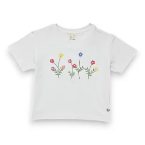Gini And Jony Girls White Applique Cotton Knits Top Half Sleeves 9-10 Years