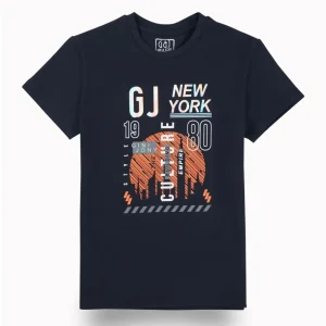 Gini And Jony Boys Navy Blue Graphic Print Cotton T-Shirt Half Sleeves