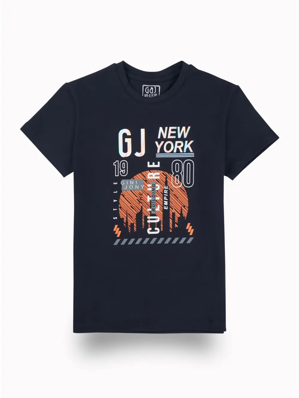 Gini And Jony Boys Navy Blue Graphic Print Cotton T-Shirt Half Sleeves