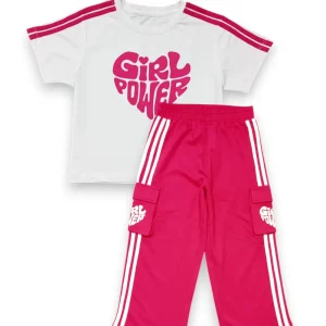 Gini And Jony Girls Dark Pink Color Block Cotton Co Ordinate 9-10 Years