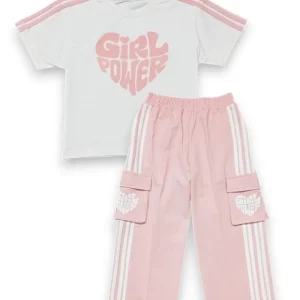 Gini And Jony Girls Baby Pink Typographic Print Cotton Co Ordinate 9-10 Years