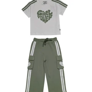Gini And Jony Girls Olive Color Block Cotton Co Ordinate 9-10 Years