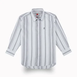 Gini And Jony Boys White Stripes Cotton Shirt Full Sleeves