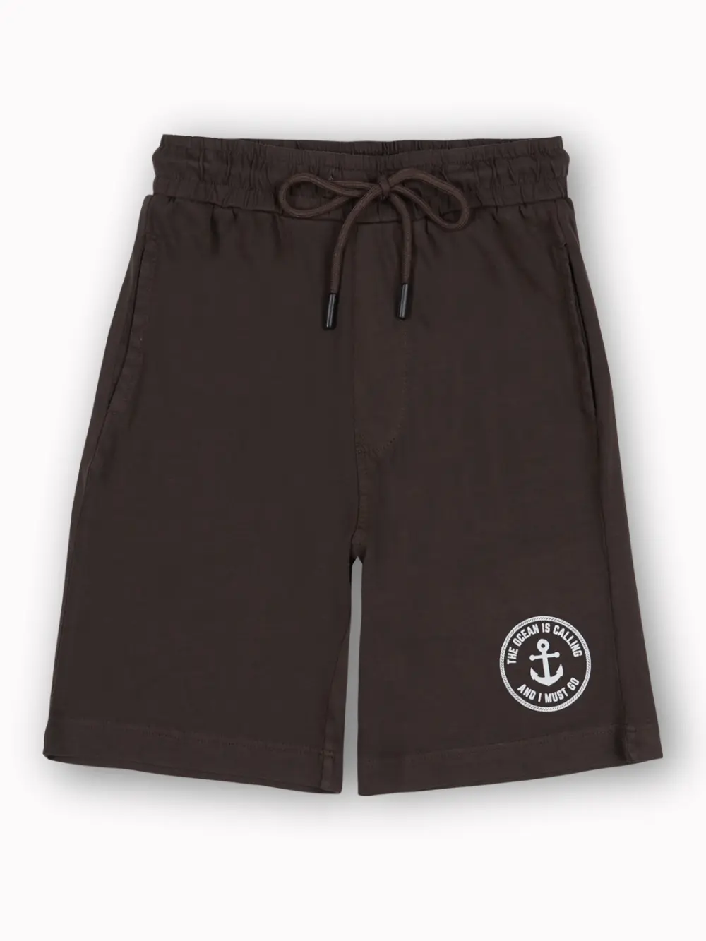 Gini And Jony Boys Brown Typographic Print Cotton Bermuda Elasticated