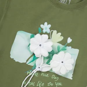 Gini And Jony Girls Olive Applique Cotton Knits Top Half Sleeves 11-12 Years