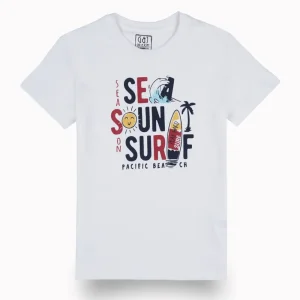 Gini And Jony Boys White Typographic Print Cotton T-Shirt Half Sleeves
