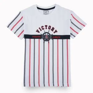 Gini And Jony Boys White Stripes Cotton T-Shirt Half Sleeves