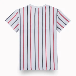 Gini And Jony Boys White Stripes Cotton T-Shirt Half Sleeves