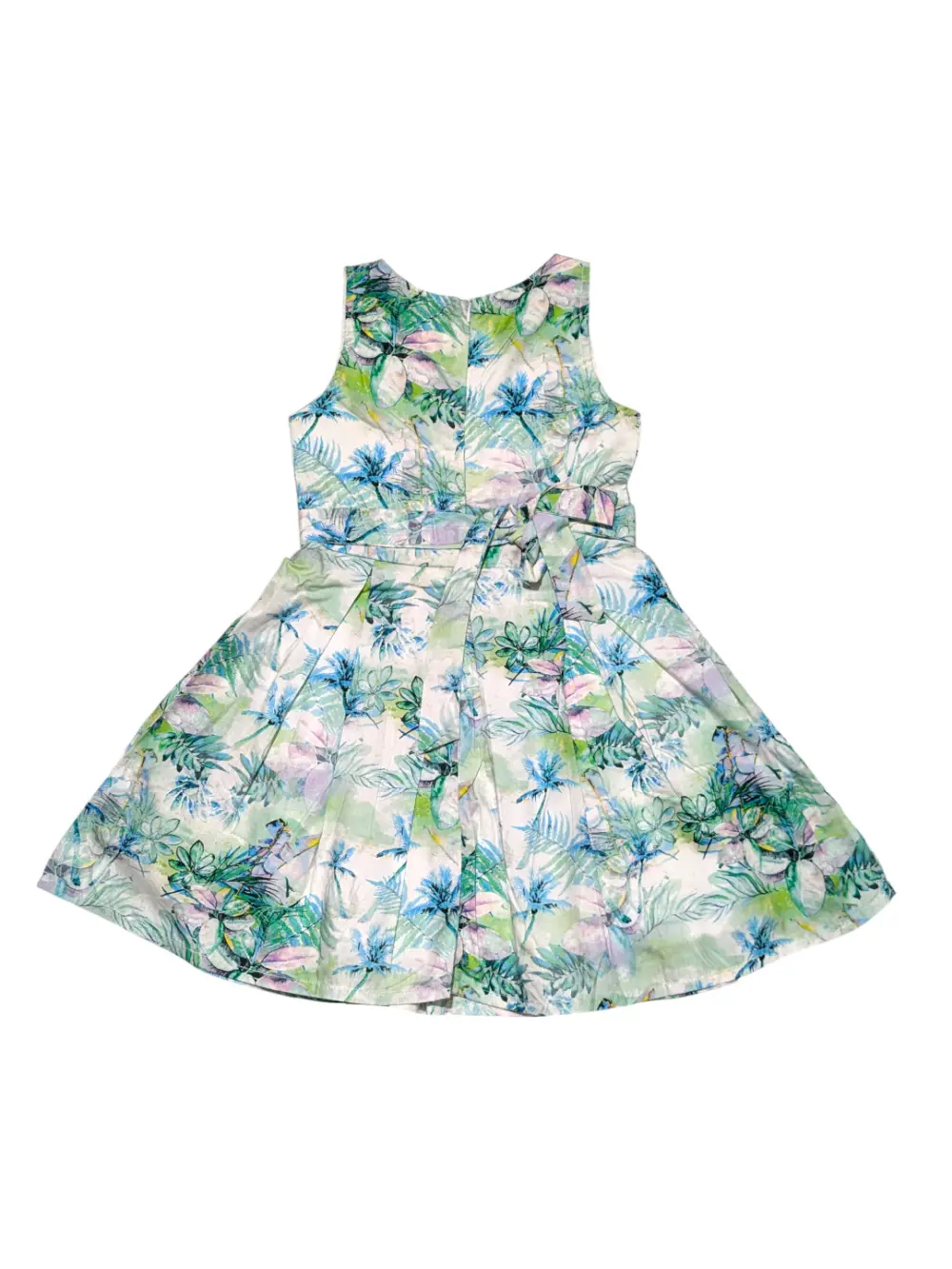 Gini And Jony Girls Green Tropical Print Cotton Dress Sleeveless