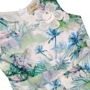 Gini And Jony Girls Green Tropical Print Cotton Dress Sleeveless