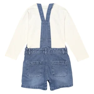 Gini And Jony Girls Blue Embroidery Denim Dungaree Half Sleeves
