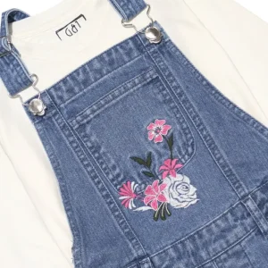 Gini And Jony Girls Blue Embroidery Denim Dungaree Half Sleeves