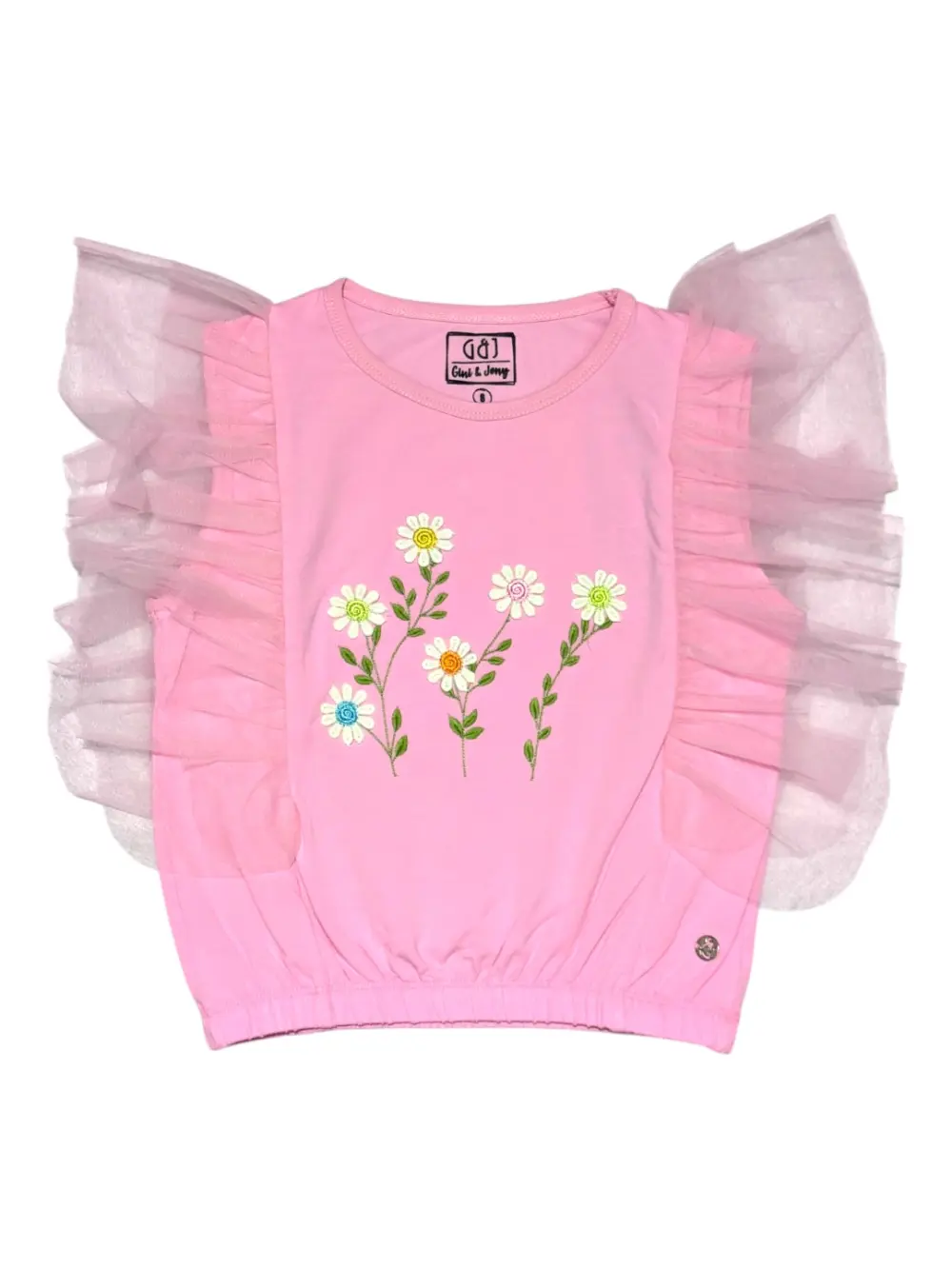 Gini And Jony Girls Pink Embroidery Cotton Knits Top Half Sleeves 9-10 Years