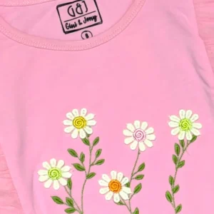 Gini And Jony Girls Pink Embroidery Cotton Knits Top Half Sleeves 9-10 Years