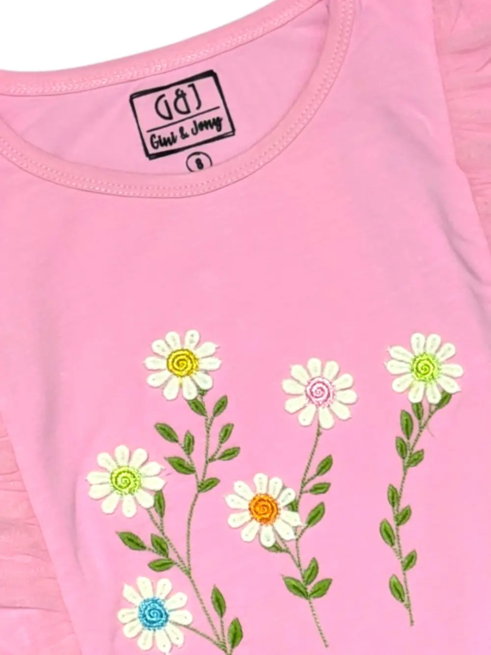 Gini And Jony Girls Pink Embroidery Cotton Knits Top Half Sleeves 9-10 Years