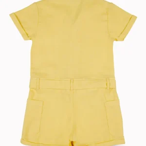 Gini And Jony Girls Yellow Solid Cotton Dungaree Half Sleeves