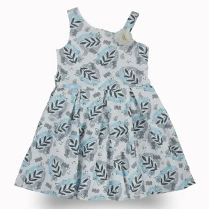 Gini And Jony Girls Blue Tropical Print Cotton Dress Sleeveless