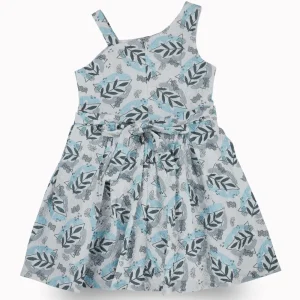 Gini And Jony Girls Blue Tropical Print Cotton Dress Sleeveless