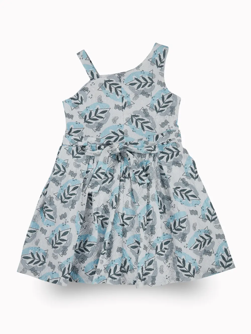 Gini And Jony Girls Blue Tropical Print Cotton Dress Sleeveless