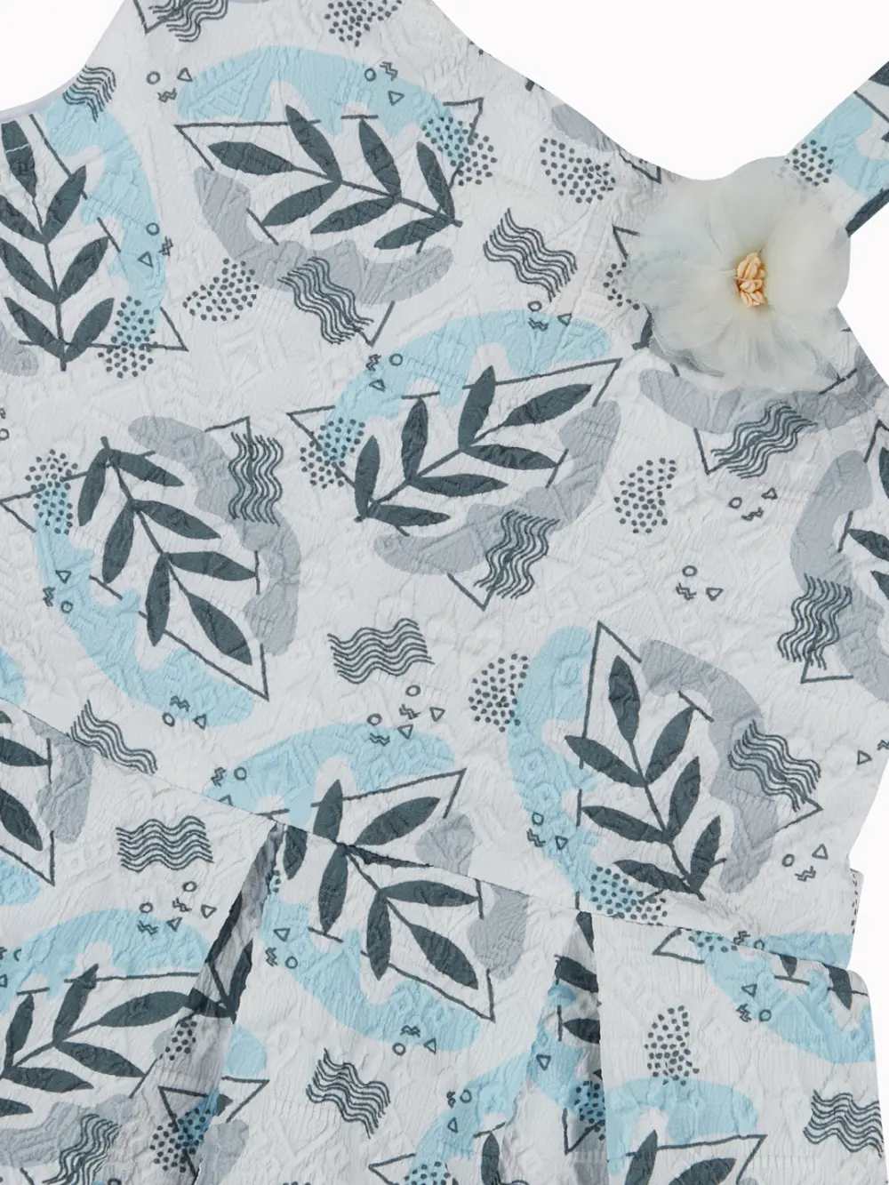 Gini And Jony Girls Blue Tropical Print Cotton Dress Sleeveless