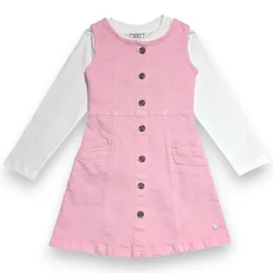 Gini And Jony Girls Pink Solid Denim Dungaree Full Sleeves