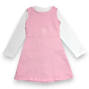 Gini And Jony Girls Pink Solid Denim Dungaree Full Sleeves