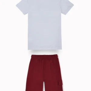 Gini And Jony Boys Maroon Tropical Print Cotton Co-Ordinate Half Sleeves