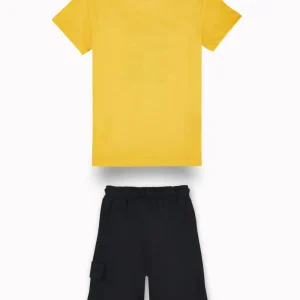 Gini And Jony Boys Yellow Graphic Print Cotton Co-Ordinate Half Sleeves