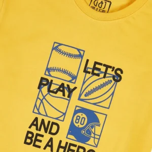 Gini And Jony Boys Yellow Graphic Print Cotton Co-Ordinate Half Sleeves