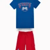Gini And Jony Boys Red Graphic Print Cotton Co-Ordinate Half Sleeves