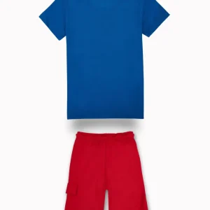 Gini And Jony Boys Red Graphic Print Cotton Co-Ordinate Half Sleeves