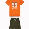 Gini And Jony Boys Orange Typographic Print Cotton Co-Ordinate Half Sleeves