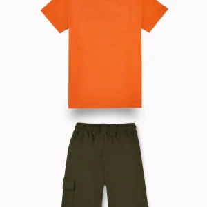 Gini And Jony Boys Orange Typographic Print Cotton Co-Ordinate Half Sleeves