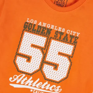 Gini And Jony Boys Orange Typographic Print Cotton Co-Ordinate Half Sleeves