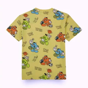 Gini And Jony Boys Yellow Conversational Print Cotton T-Shirt Half Sleeves