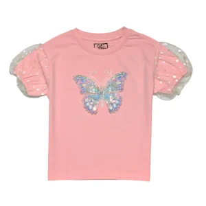 Gini And Jony Girls Pink Applique Cotton Knits Top Half Sleeves 9-10 Years