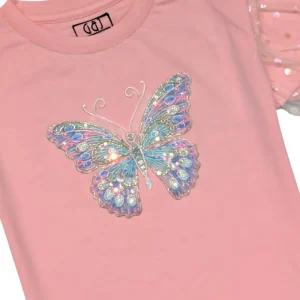 Gini And Jony Girls Pink Applique Cotton Knits Top Half Sleeves 9-10 Years