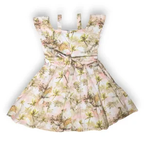 Gini And Jony Girls Pink Tropical Print Cotton Dress Half Sleeves