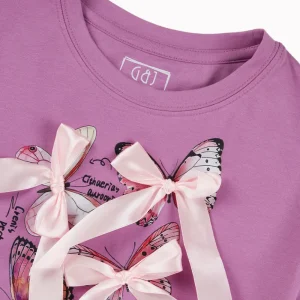 Gini And Jony Girls Purple Applique Cotton Knits Top Half Sleeves 13-14 Years